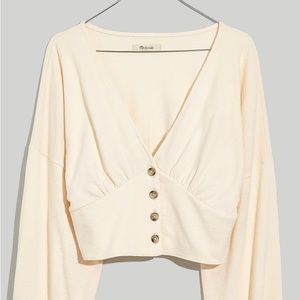 NWT MADEWELL Cream Deep-V Button-Front Crop Cardigan Top Sz M